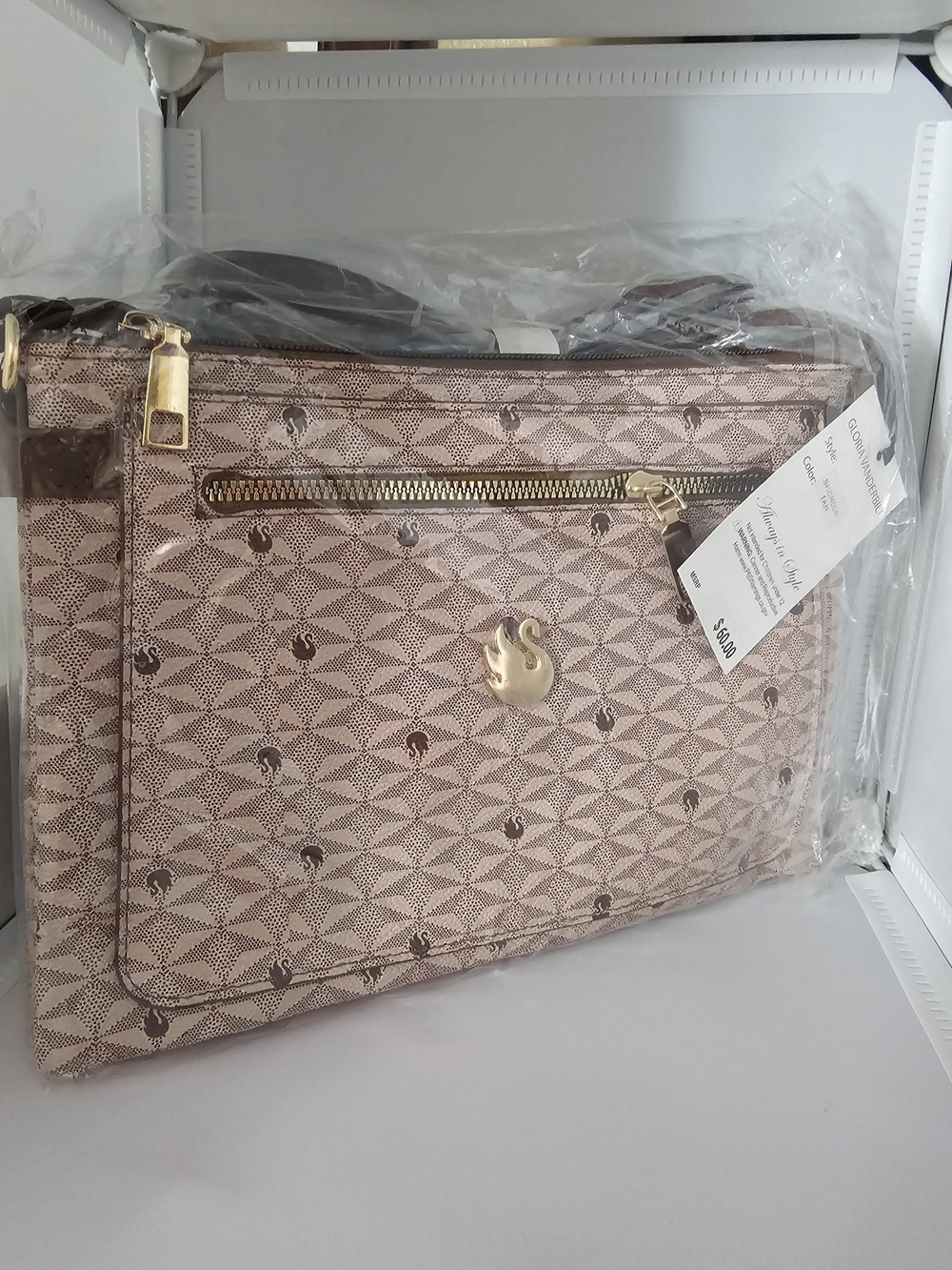 Gloria Vanderbelt Women's Pink Logo-Print Shoulder Bag with Gold Hardware